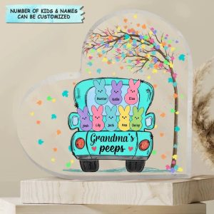 Personalized Grandma's Peeps Heart Shaped Acrylic, Easter Day Gift for Grandma, Grandkids Peeps Acrylic, Grandma's Peeps Truck Acrylic