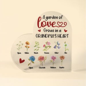 Personalized Grandma's Garden Heart Shaped Acrylic, Garden Grows In Nana's Heart Acrylic, Mother's Day Gift For Grandma, Nana, Grandmother