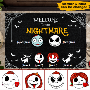 Welcome To Our Nightmare Personalized Doormat, Horror Movies Doormat, Horror Characters Doormat, Halloween Decor