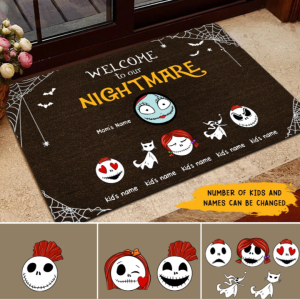 Customized Welcome To Our Nightmare Single Parent Personalized Doormat, Horror Movies Doormat, Horror Characters Doormat