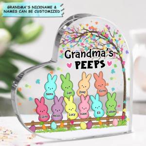 Personalized Heart Acrylic Plaque For Grandma, Custom Easter Nana Peeps Acrylic Heart Shape, Grandma's Peeps Easter, Custom Easter Acrylic