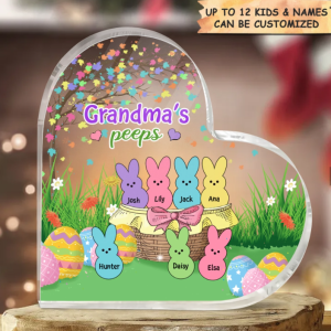 Personalized Grandma's Peeps Heart Acrylic Plaque, Easter Day Gift For Nana, Mom, Custom Heart Acrylic Grandma's Peeps With Grandkids