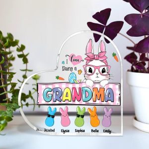 Personalized Easter Grandma Peeps Acrylic Plaque,Nana Bunny Heart Acrylic Plaque, Grandma Easter Day Gift, Easter Day Decor