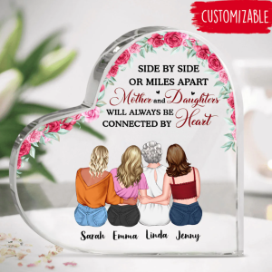 Custom Mom And Daughter Acrylic, Mom & Daughters Is Forever Heart Shaped Acrylic Plaque - Personalized Heart Shaped Acrylic Plaque