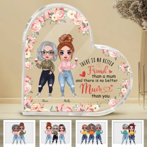 Personalized Mothers Day Acrylic Heart Shape Plaque, Custom Mom and Daughters Flower Acrylic Plaque, Mother's Day Gift From Daughter