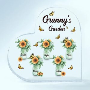 Personalized Granny's Garden Heart Shaped Acrylic, Nana's Heart Acrylic,Nana Sunflower Acrylic, Mother's Day Gift For Grandma