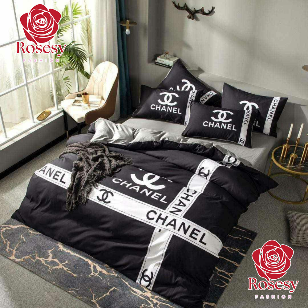 Best Chanel White logo in Black Background Bedroom Set  REVER LAVIE