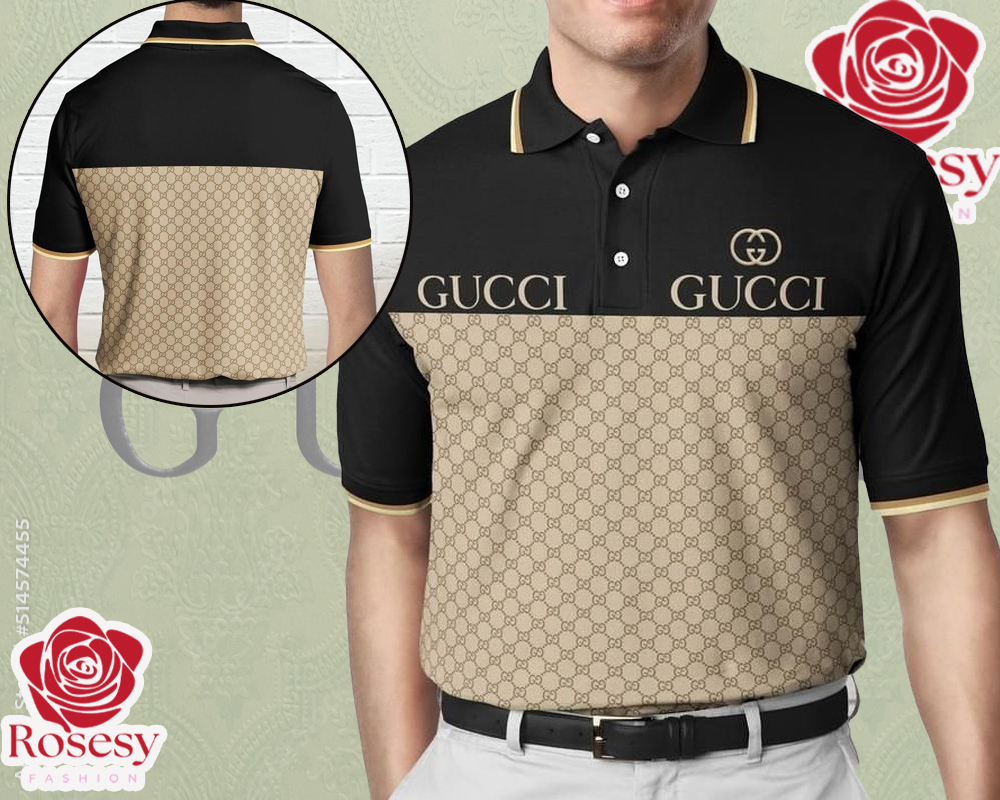 Cheap Beige Gucci Monogram Polo Shirt, Gucci Collared Shirt