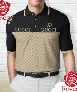 Cheap Brown Gucci Monogram Polo Shirt, Gucci Collar Shirt For Men