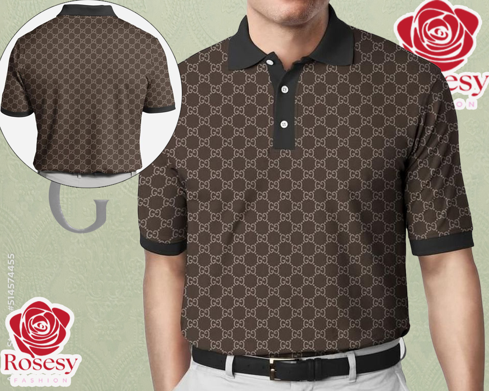 Cheap Brown Gucci Monogram Polo Shirt, Gucci Collar Shirt For Men - Rosesy