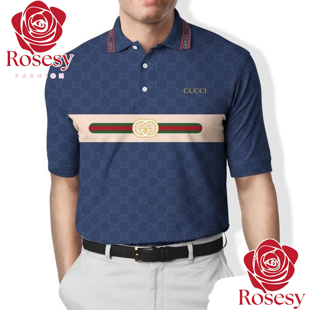 Short Sleeved Monogrammed Polo in Blue - Gucci