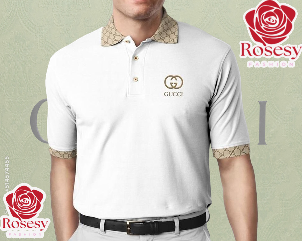 Cheap White Gucci Logo Polo Shirt, Gucci Collared Shirt