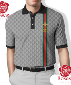 Cheap Navy Blue Gucci Monogram Bee Polo Shirt, Gucci Collared