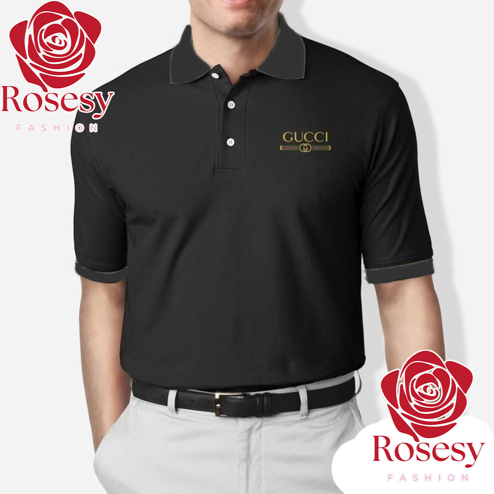 Black Gucci Shirt Mens, Gucci Logo Shirt, Gifts For Your Father - Rosesy