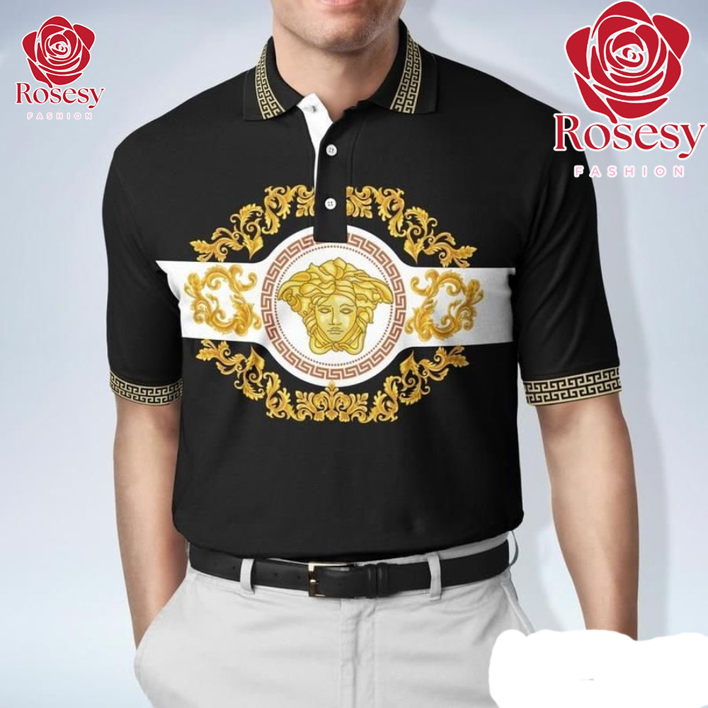 Versace Signature Print Collar Cotton Polo Shirt - ShopStyle