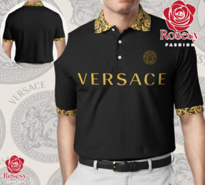 Cheap Floral Collar Versace Polo Shirt, Black Polo Shirt Mens