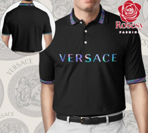 Cheap Gradient Versace Greca Collar Polo Shirt, Black Versace Polo Shirt Mens