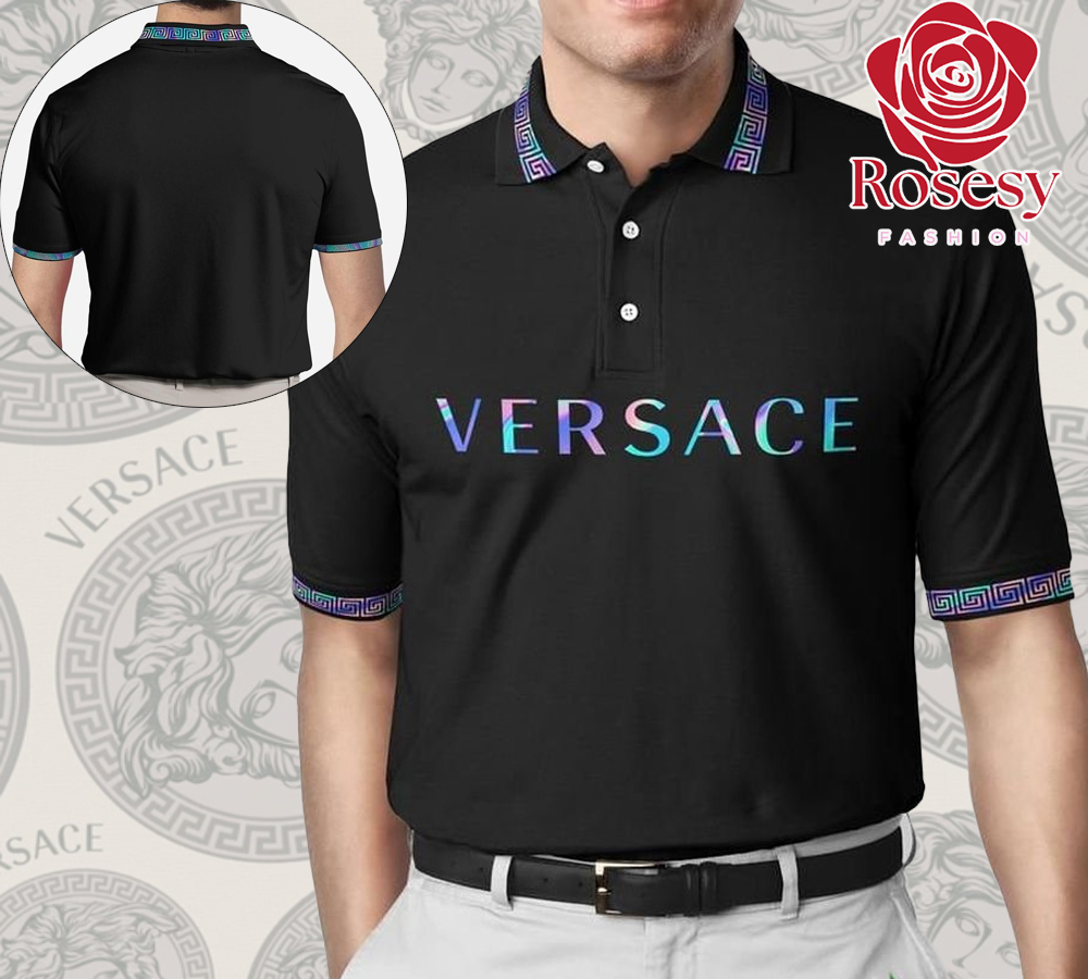 Cheap Gradient Versace Greca Collar Polo Shirt