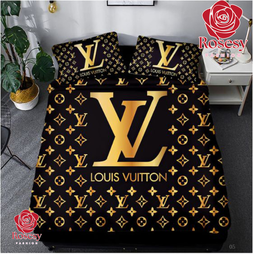 Louis Vuitton Black Monogram Full Print Bedding Set - Tagotee