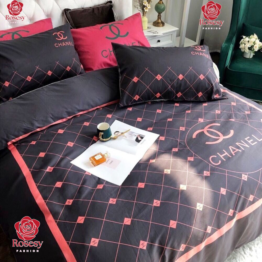 pink and black chanel bed comforter