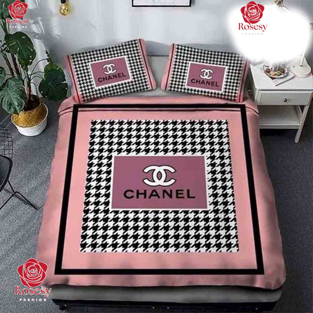 Cheap Black Pink Chanel Bedding Set For Luxury Bedroom, Chanel Comforter Set  - Rosesy