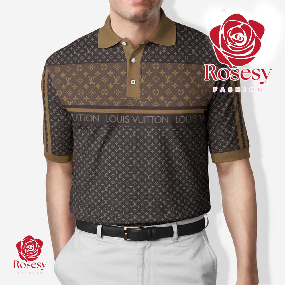 Louis Vuitton Brown Monogram With Black Highlight Polo Shirt - Tagotee