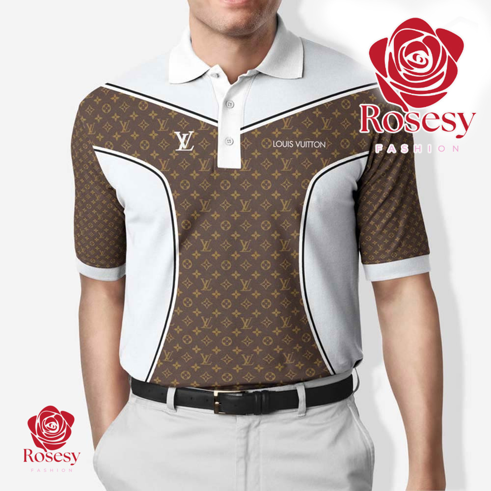 Cheap Beige Collar LV Monogram Polo Shirt Mens, Louis Vuitton Polo