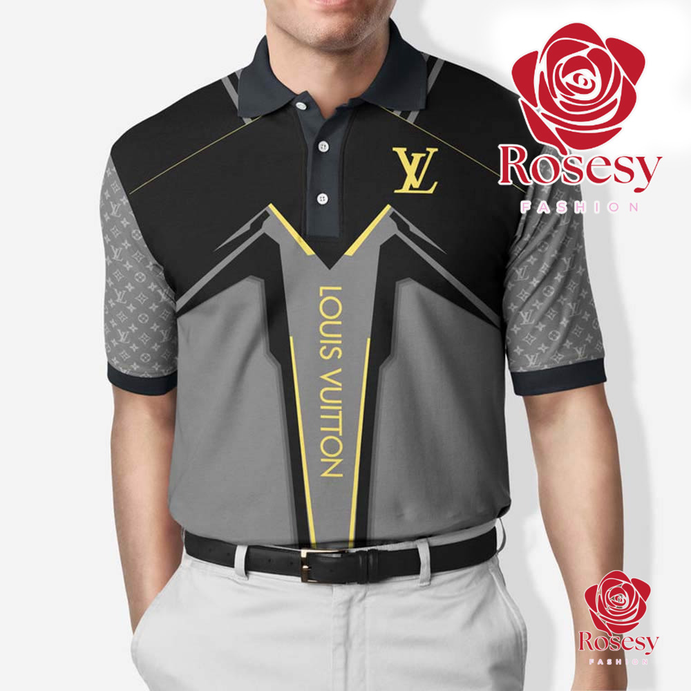 Cheap Black And Grey Monogram Yellow LV Logo Polo Shirt, Louis Vuitton Polo  Shirt Mens - Rosesy