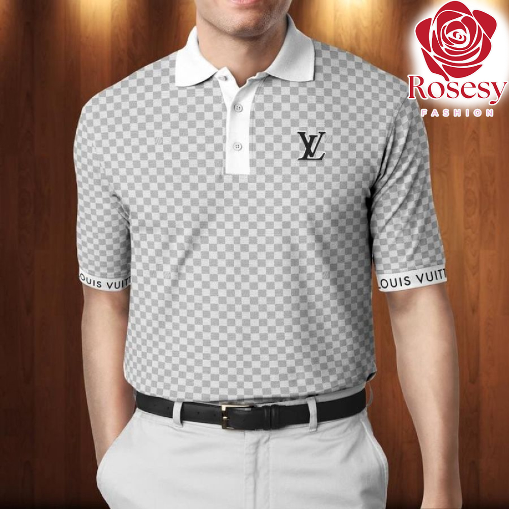 Louis Vuitton Brown Logo Monogram Collar White Polo Shirt - Tagotee