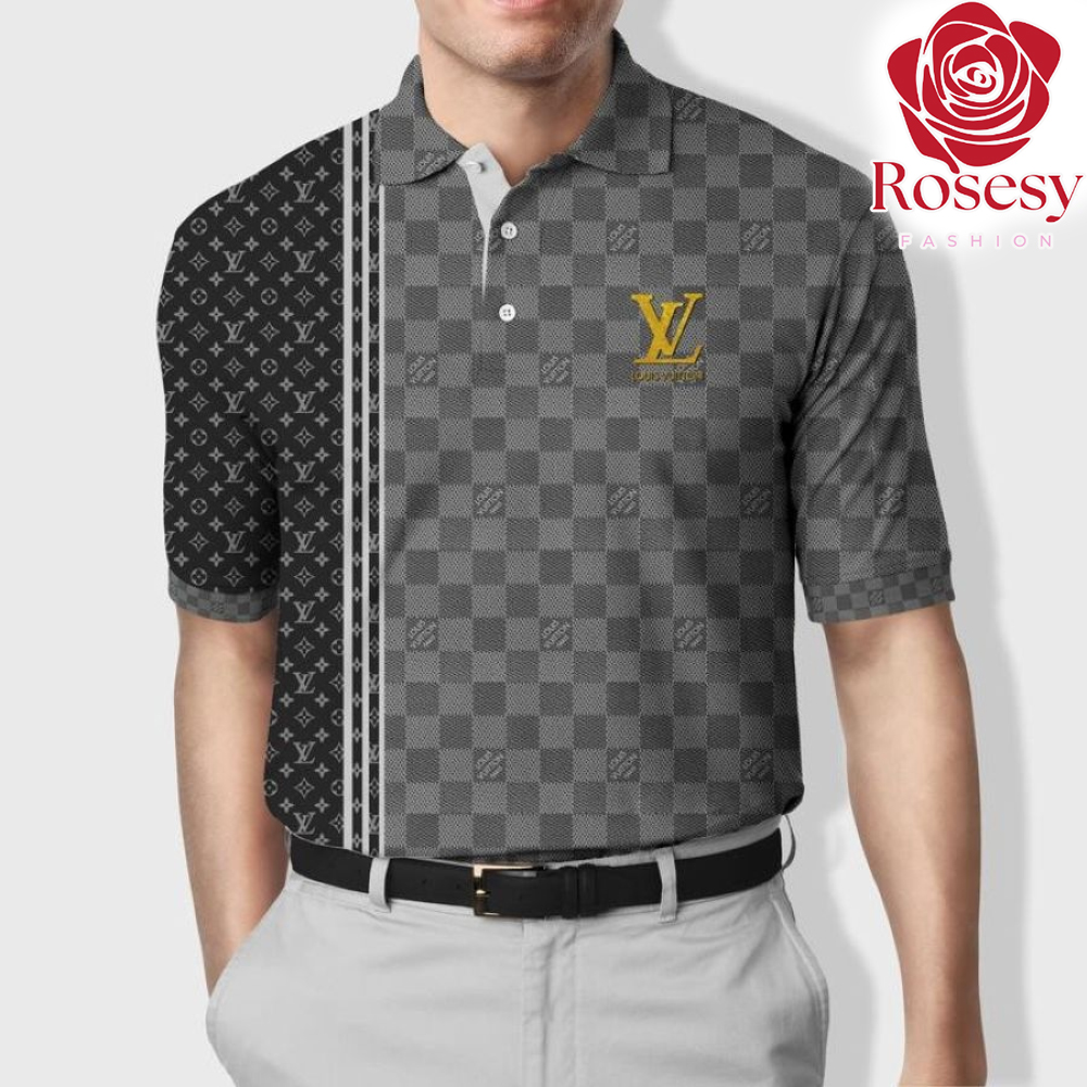Cheap Black And Grey Monogram Yellow LV Logo Polo Shirt, Louis
