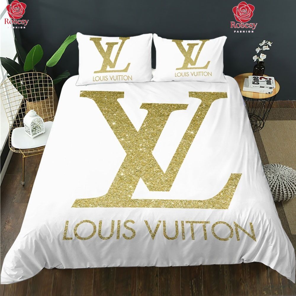 Cheap Gold Colour Louis Vuitton Bed Sheets, Louis Vuitton Duvet Cover Set -  Rosesy