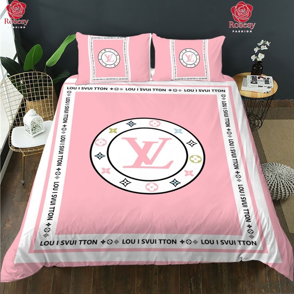 Comforter sets full pink and black louis vuitton bedding set