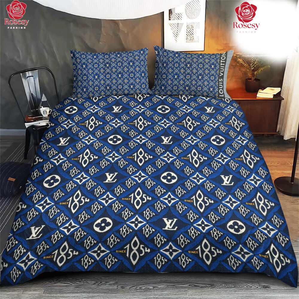 Louis Vuitton Smokey Blue Monogram Comforter Bedding Set - REVER LAVIE