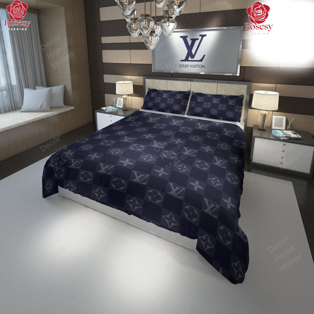 Louis Vuitton Smokey Blue Monogram Comforter Bedding Set