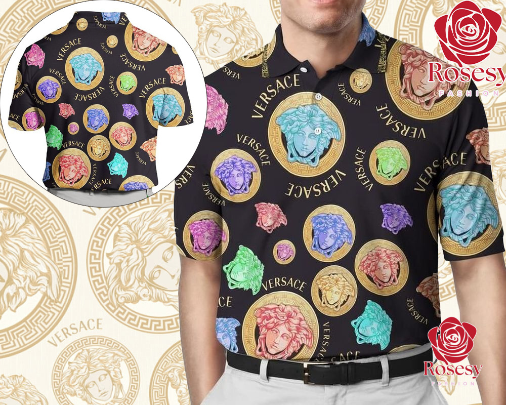 Cheap Colorful Medusa Pattern Versace Polo Shirt Mens