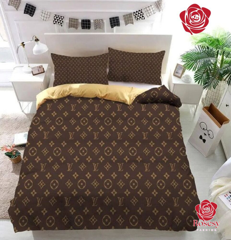 SALE] Louis Vuitton Brown White Logo Fashion Luxury Brand Bedding Set Home  Decor