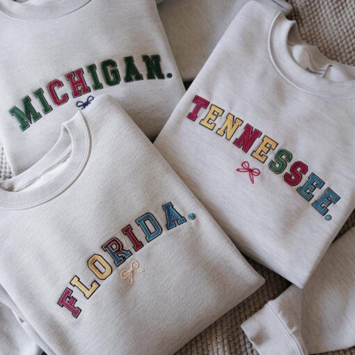 Multicolor Embroidered State Sweatshirt | State Crewneck | State Sweatshirt | Multicolor Sweatshirt | State Shirt | Embroidered Sweatshirt
