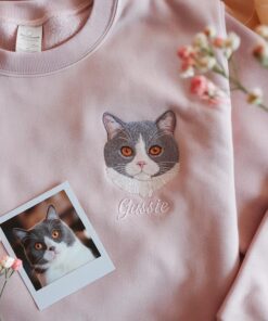 Pet Embroidered Sweatshirt Using Photo, Embroidered Cat Crewneck, Custom Dog Sweater, Dog Mom Gift, Gift For Pet Owner, Gift for Cat Lover