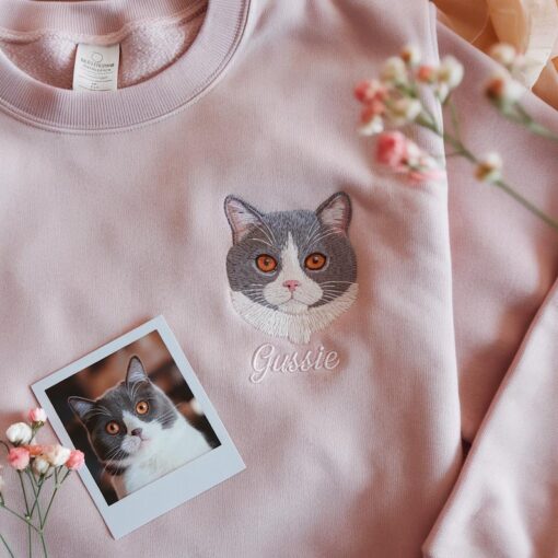 Pet Embroidered Sweatshirt Using Photo, Embroidered Cat Crewneck, Custom Dog Sweater, Dog Mom Gift, Gift For Pet Owner, Gift for Cat Lover