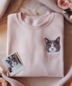 Pet Embroidered Sweatshirt Using Photo, Embroidered Cat Crewneck, Custom Dog Sweater, Dog Mom Gift, Gift For Pet Owner, Gift for Cat Lover