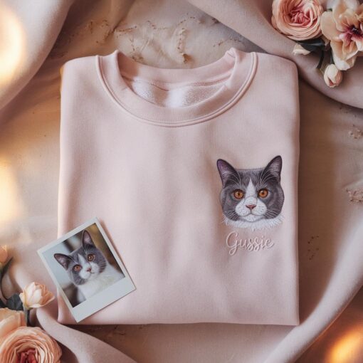 Pet Embroidered Sweatshirt Using Photo, Embroidered Cat Crewneck, Custom Dog Sweater, Dog Mom Gift, Gift For Pet Owner, Gift for Cat Lover