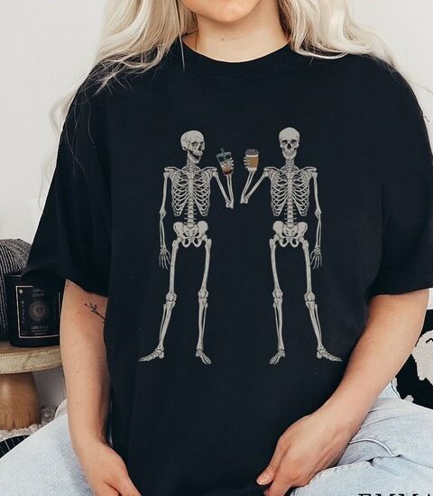 Skeleton Drinking Coffee Shirt