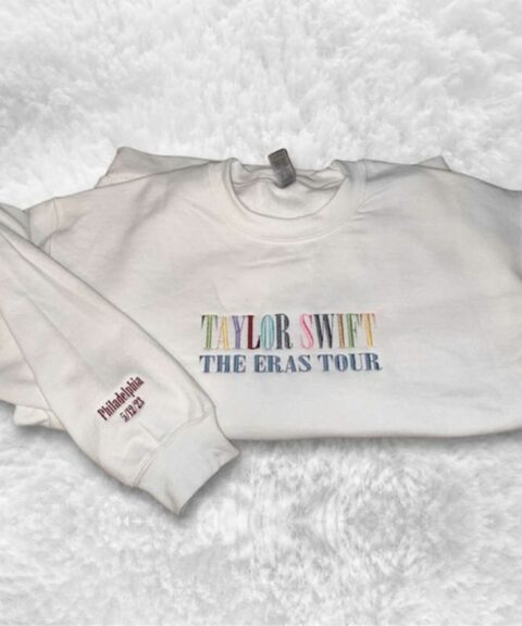 Embroidered Taylor Swift The Eras Tour Crewneck, Embroidered On Hand