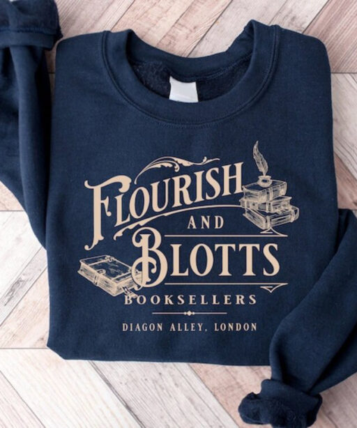 Harry Potter Flourish Blotts Sweatshirt, Bookish HP Fan Shirt