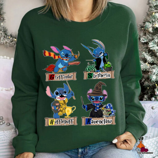 Harry Potter Stitch With Hogwarts Four Houses Sweatshirt, Christmas Gift For Family