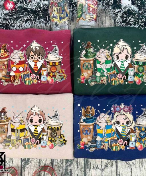 Wizard Christmas Harry Potter Hogwarts Houses Coffee Latte Group Sweatshirt