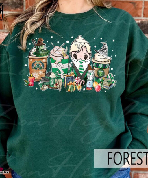 Wizard Christmas Harry Potter Hogwarts Houses Coffee Latte Group Sweatshirt