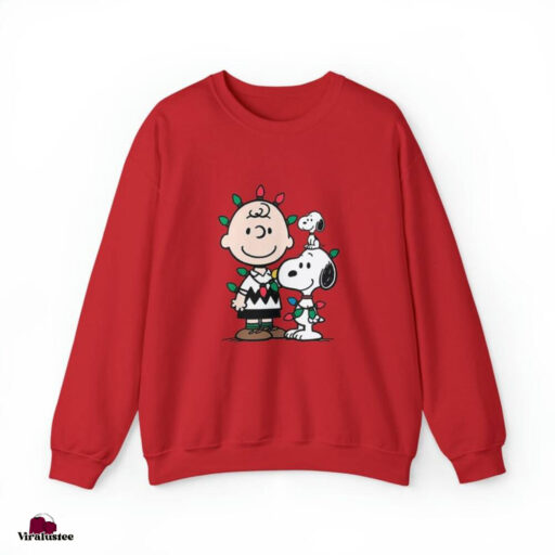 Charlie Brown and Snoopy Wrapped In Christmas Lights Crewneck Sweater