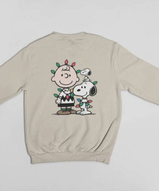 Charlie Brown and Snoopy Wrapped In Christmas Lights Crewneck Sweater