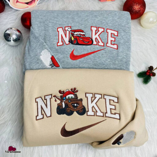 Disney Cars Lightning McQueen and Tow Mater Christmas Nike Embroidered Sweatshirt